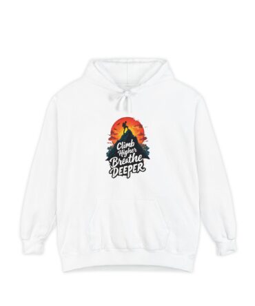 Adventure Vibes Hoodie — "Climb Higher, Breathe Deeper" Sunset Bearded Outdoors Design