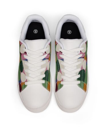 Low-Top Sneakers — Retro Geometric Colorblock Leather Trainers