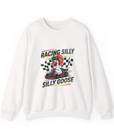 Racing Silly Goose Crewneck Sweatshirt | motorsport parody, checkered pit crew